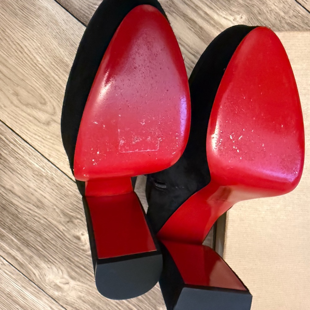 Christian Louboutin Black Suede Platform Ankle Boots with Red Soles - Picture 7 of 16